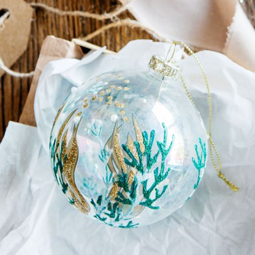 Noel ağacı dekorasyonu için altın deniz yosunu cam bauble