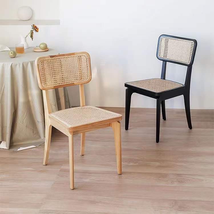 Ready for Ship Wooden Home Furniture Rattan Wicker Back with Soft Cushion Wood Kitchen Dining Restaurant Chair