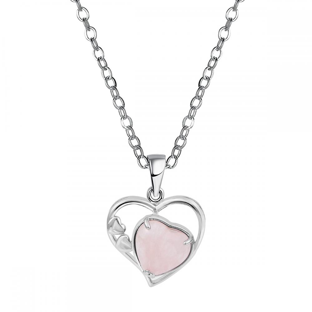 Rose Quartz Love Heart Birthstone Pendant Colliers de pierre précieuse pour les femmes