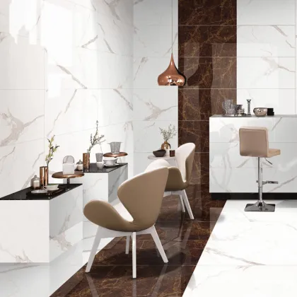 Square white and black tiles kitchen floor