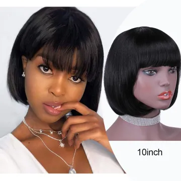 wholesale cheap Short Machine Made Wig bob Wig Natural black Human Hair Wigs Bob with bangs For Women