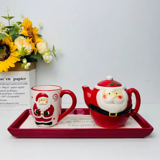 Ceramic Christmas Party Teapot Set: Custom Big Belly Christmas Coffee Pot