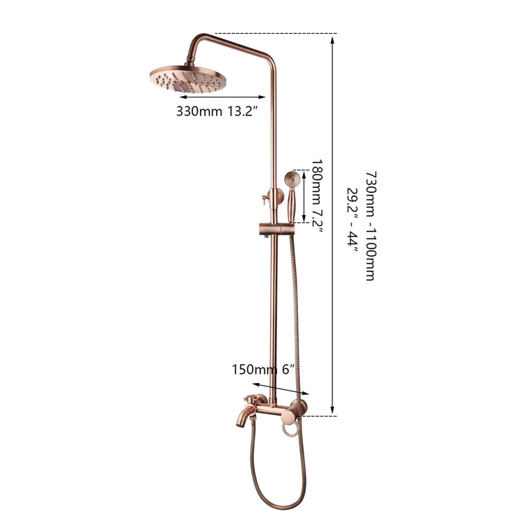 Rose Gold Wall Bar Shower Kit Set with Mixer