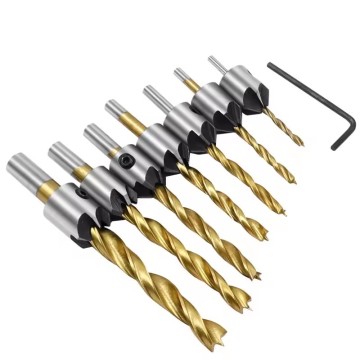 7pcs countersink bor bit set untuk kayu pertukangan - chamfer boring woodworking alat (3-10mm)