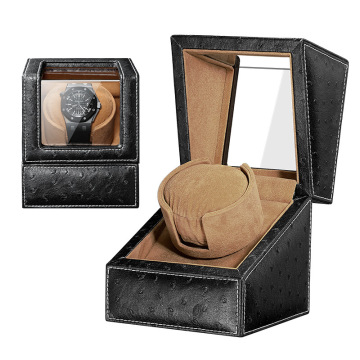 Black Auto Winding Single Watch Winder Box: Wooden Mechanical Watch Storage and Accessories Case