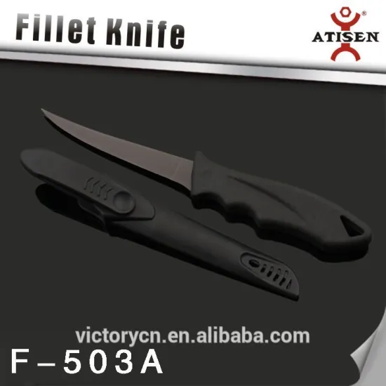 5"stainless steel fishing knife, Black coated fillet knife with knife cover F-503A