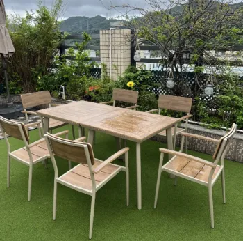 Weather Resistant Plastic Outdoor Restaurant Furniture Sets: Waterproof Metal Frame Table and Chairs for Your Garden