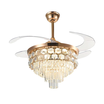 Kristal ışıkları olan modern özel LED avize fanları