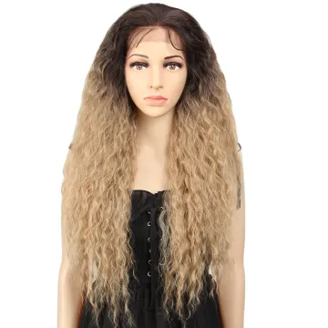 MAGIC  13X4  Noble Lace Front Wigs Wholesale Heat Resistant Water Wave With Bang Long Wigs Ombre Synthetic Lace Frontal Wigs