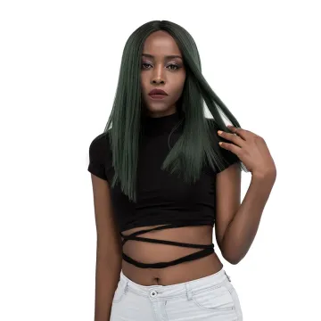 x-tress ombre green colores wigs short hair wigs middle part lace front synthetic hair extension wigs for black women