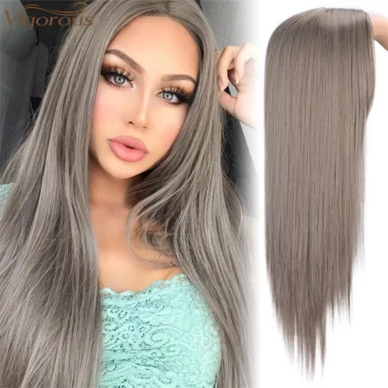 Vigorous Long Silky Straight Synthetic Wigs Middle Part Gray Color Wig For Black White Women Heat Resistant Fiber Cosplay Wigs