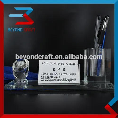Crystal Glass Desktop Pen Holder Office Sets, High Quality Crystal