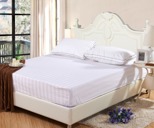 Sateen Stripe 2cm White Color Fitted Sheet
