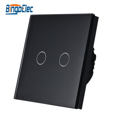 2 gang tempered glass panel touch screen light control switch