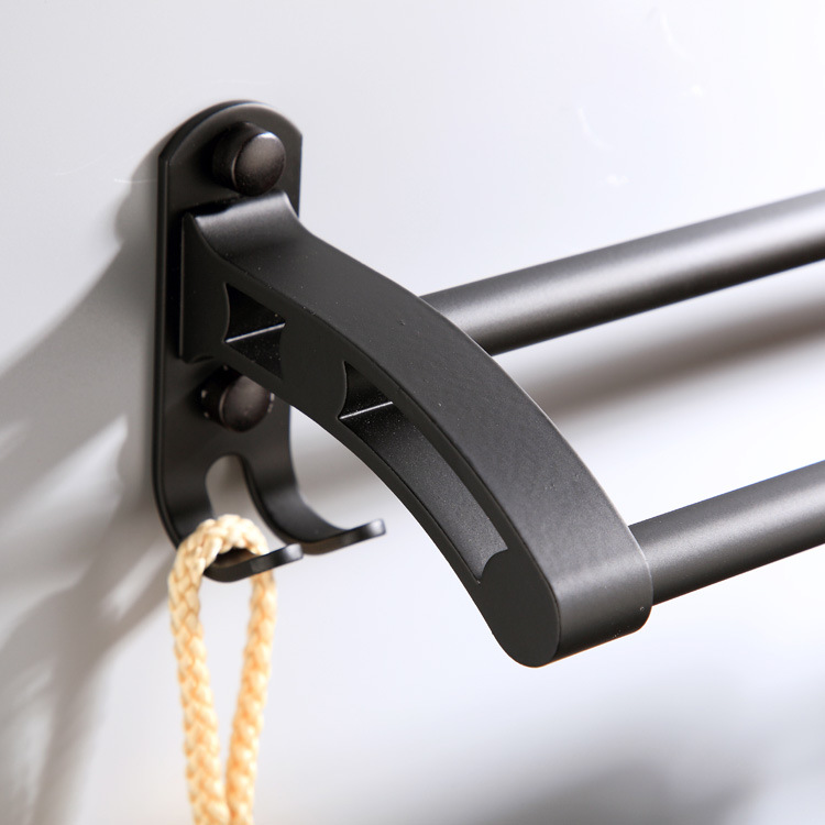 스페이스 알루미늄 스프레이 블랙 매트 블랙 더블 바 타월 랙 벽걸이 후크 포함