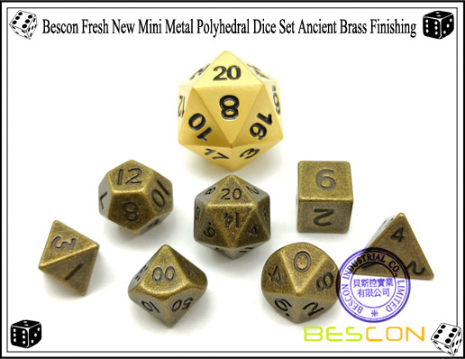 Bescon Fresh New Mini Metal Polyhedral Dice Set Ancient Brass Finishing-3