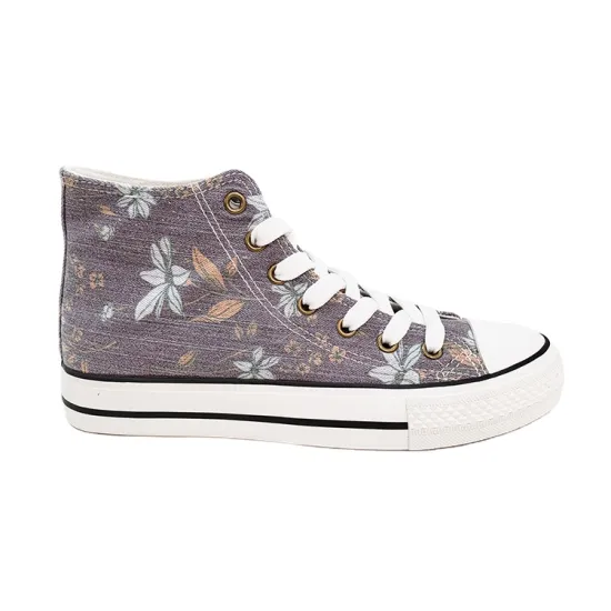 Wholesale Comfortable Women's High Top Floral Printed Canvas Sneakers
