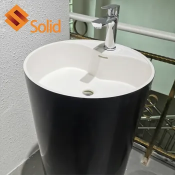 Round Hand Wash Basin: Solid Surface Luxury White Marble Pedestal Sink for Restroom