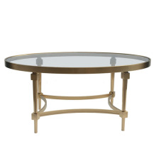 Table de salon en acier inoxydable à dessus en verre ellipsoïde