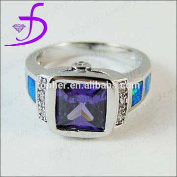 925 Sterling Silver Diamond Mystic Amethyst Antique Ring Silver Opal Ring