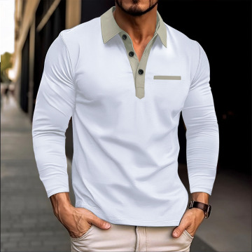 European and American Men's Color Blocked Long Sleeve T-Shirts for Autumn and Winter