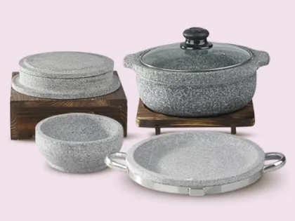 stone cookware with handle and glassware cover/stone saucepan