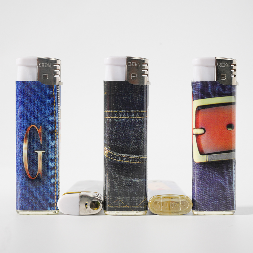 Soft flame jeans pattern wrapper piezo lighter