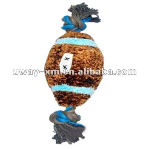 UW-035 33cm/90g brown Cotton American Football style pet toy for dog training, with cotton rope