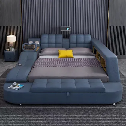 Multifunctional King Size Leather Massage Storage Tatami Bed