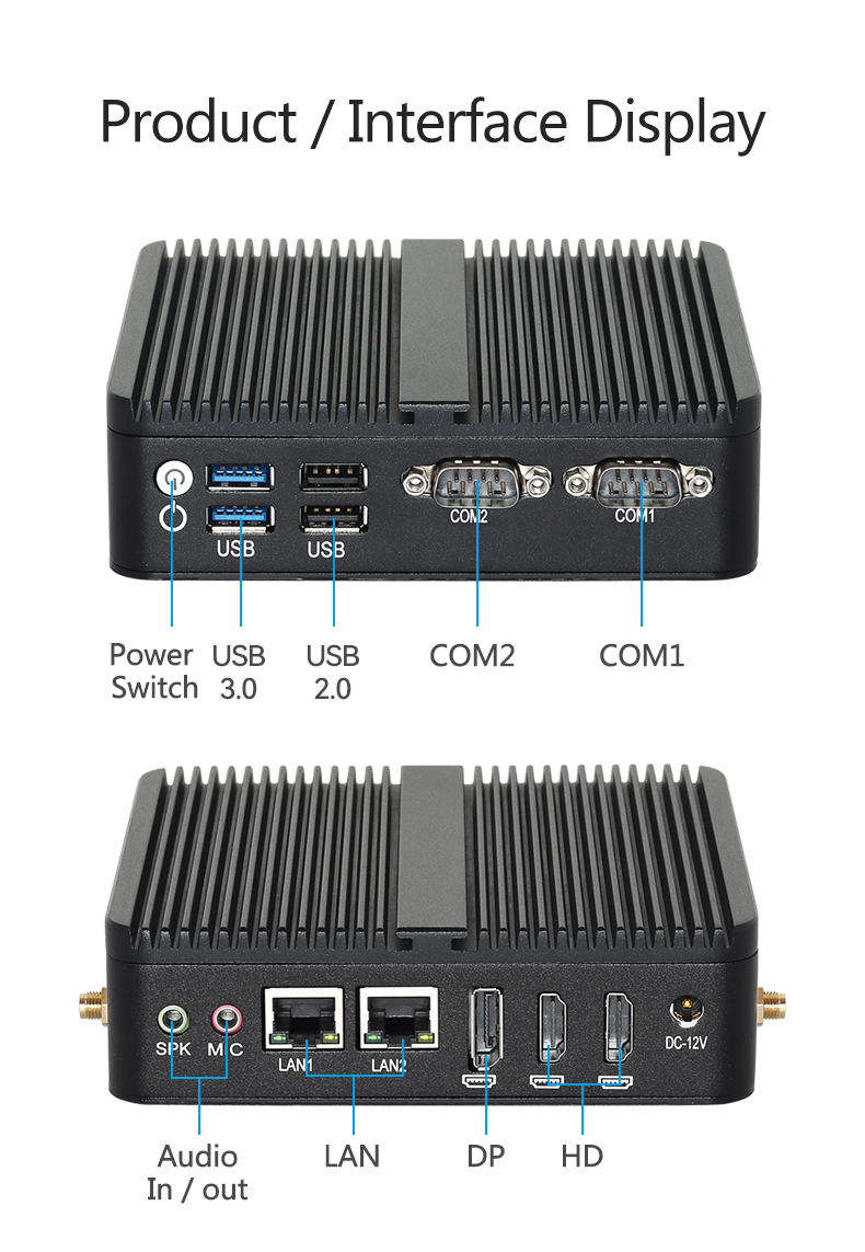 Fanless Core i3 i5 Mini PC industriel