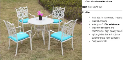 Outdoor furniture cast aluminium dining furniture table and chairs