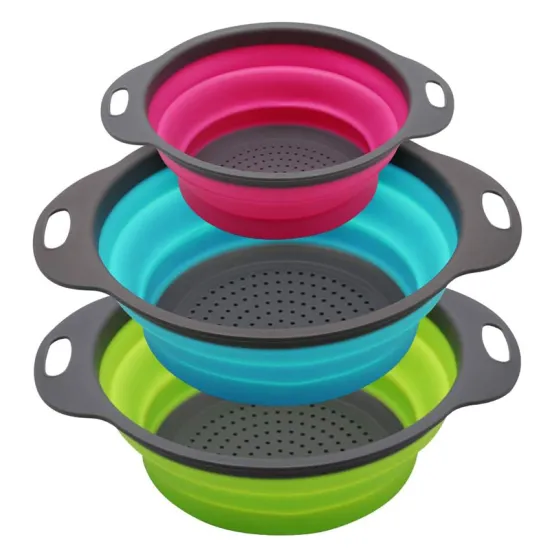 Flexible Folding Vegetable Strainer Collapsible Retractable Colander Set with Handle: Washing, Drying, and Storage Basket