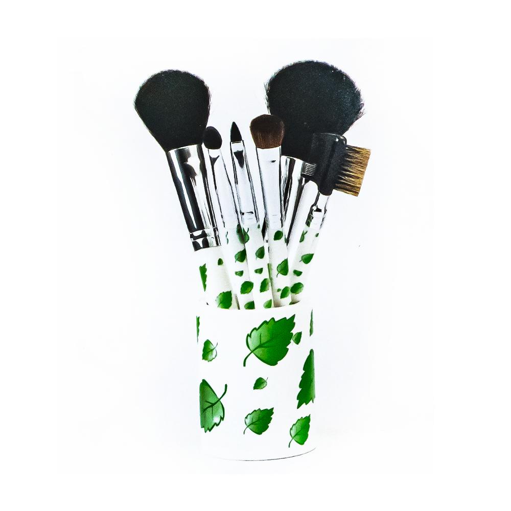 Conjunto de pincel de maquiagem de folha verde de 6 PCs branca