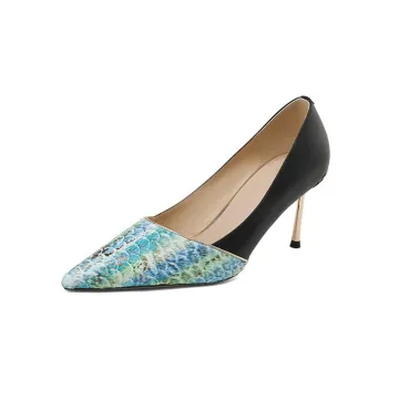 Geniuine Leather Patchwork Pointed Toe High Stiletto Heel