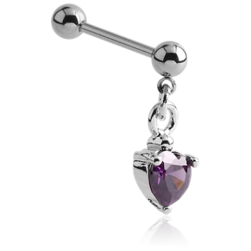 Staright Barbell with Jeweled Prong Set Heart