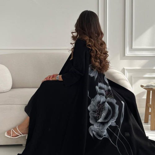 ژاکت کش باف پشمی باز منجوق گلدار