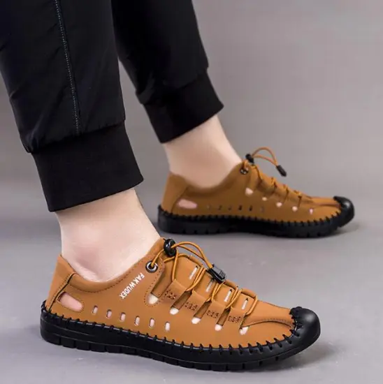 Wholesale Genuine Leather Men's Sandals with Anti-slip Rubber Sole - High Quality Shoes