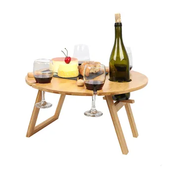Original Wooden Folding Picnic Table with Wine Glass and Bottle Slot