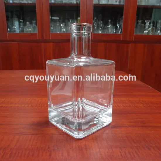 empty extra white flint glass material wood plastic cork liquor vodka 500 ml short clear french square glass bottle