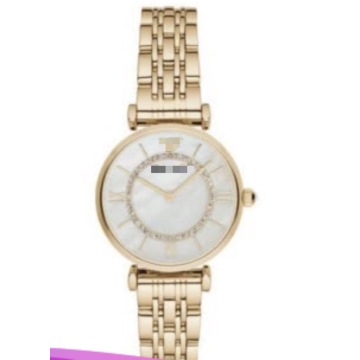 Reloj de cuarzo de acero inoxidable dorado de lujo para mujer, reloj de pulsera de vestir resistente al agua diario con esfera de nácar de 32mm y bisel de cristal