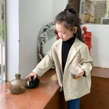 Fall Girls' Solid Color Suit Jacket