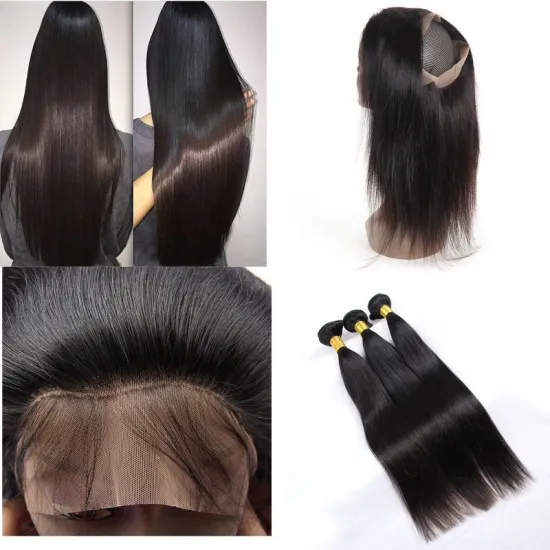 wholesale human hair weave bundles with closure 13*4  transparent swiss lace frontal closure with bundles
