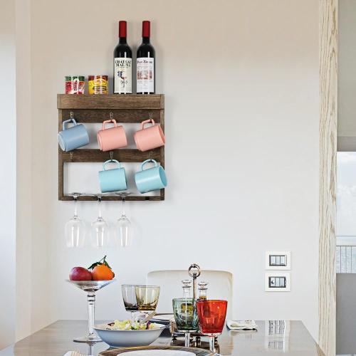  Wall Mounted Shelf Wooden Wall Mounting Cups Rack with Hooks Manufactory