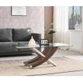 Mesa de café de vidrio con base de acero inoxidable