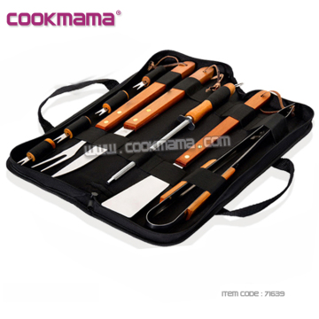 Factory Direct Stainless Steel 9-Pc Barbecue Kit with Wooden Handle