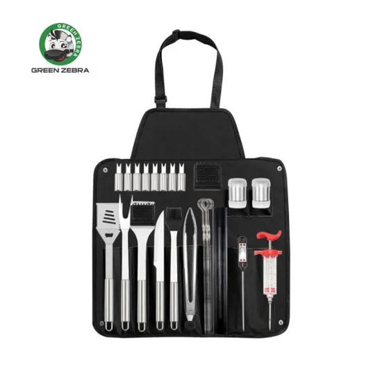 26-Piece Outdoor BBQ Grill Accessories: Portable Tool Combination Set - Stainless Steel BBQ Tools Set with Apron