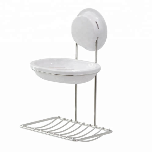 Suction Cup Shower Caddy Bathroom Stainless steel suction cup double layer shower soap dish holder Factory