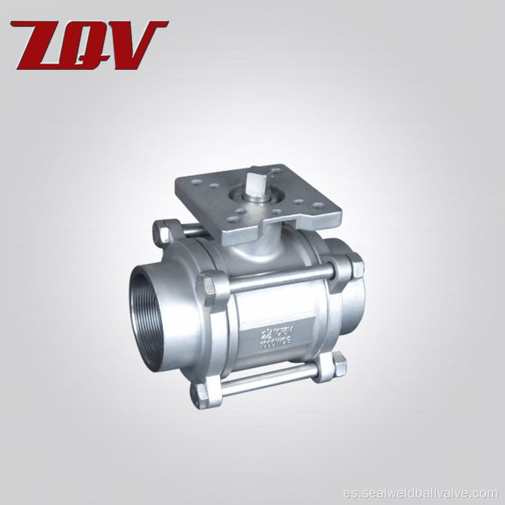 Válvula de bola roscada de 3 piezas con almohadilla de montaje ISO5211