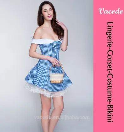 Vacodo Women Cotton Innocent Arm Sleeve tartan skirt Gardening Maid sexy Costume