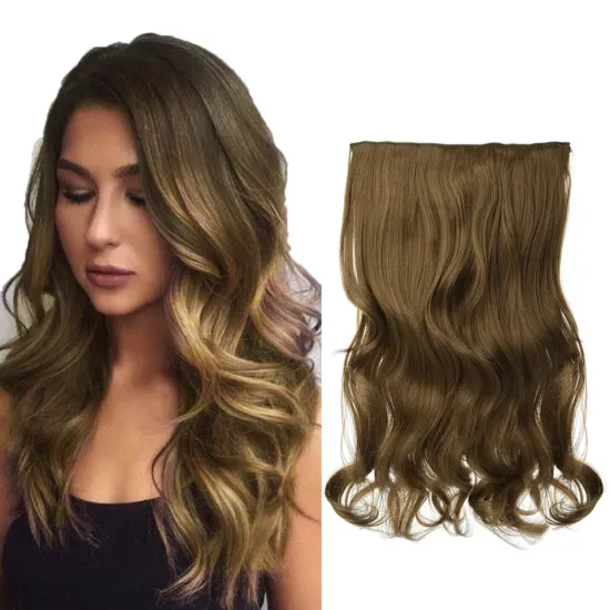 Top Quality 24 inche Brown Long Wavy One Piece Clip in Hair Extensions for Black Russian White Women Synthetic Hair Extensions